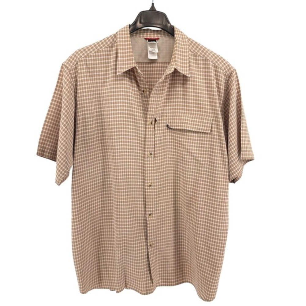 The North Face Plaid Button Down Mens XL Shirt Tan SS Hiking Performance Camping